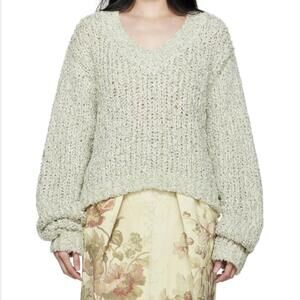 Dries Van Noten Teodora V-Neck Metallic Textured Knit Sweater Jumper Large